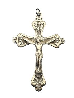 1938 Catholic Christian religious sterling silver Jesus cross pendant vintage